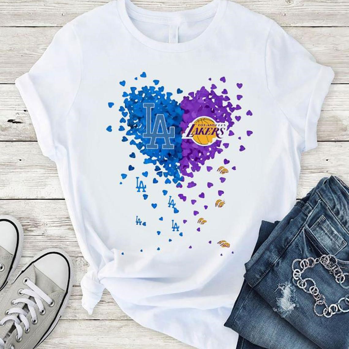 Los Angeles Dodgers And Los Angeles Lakers Tiny Hearts Shape Shirt