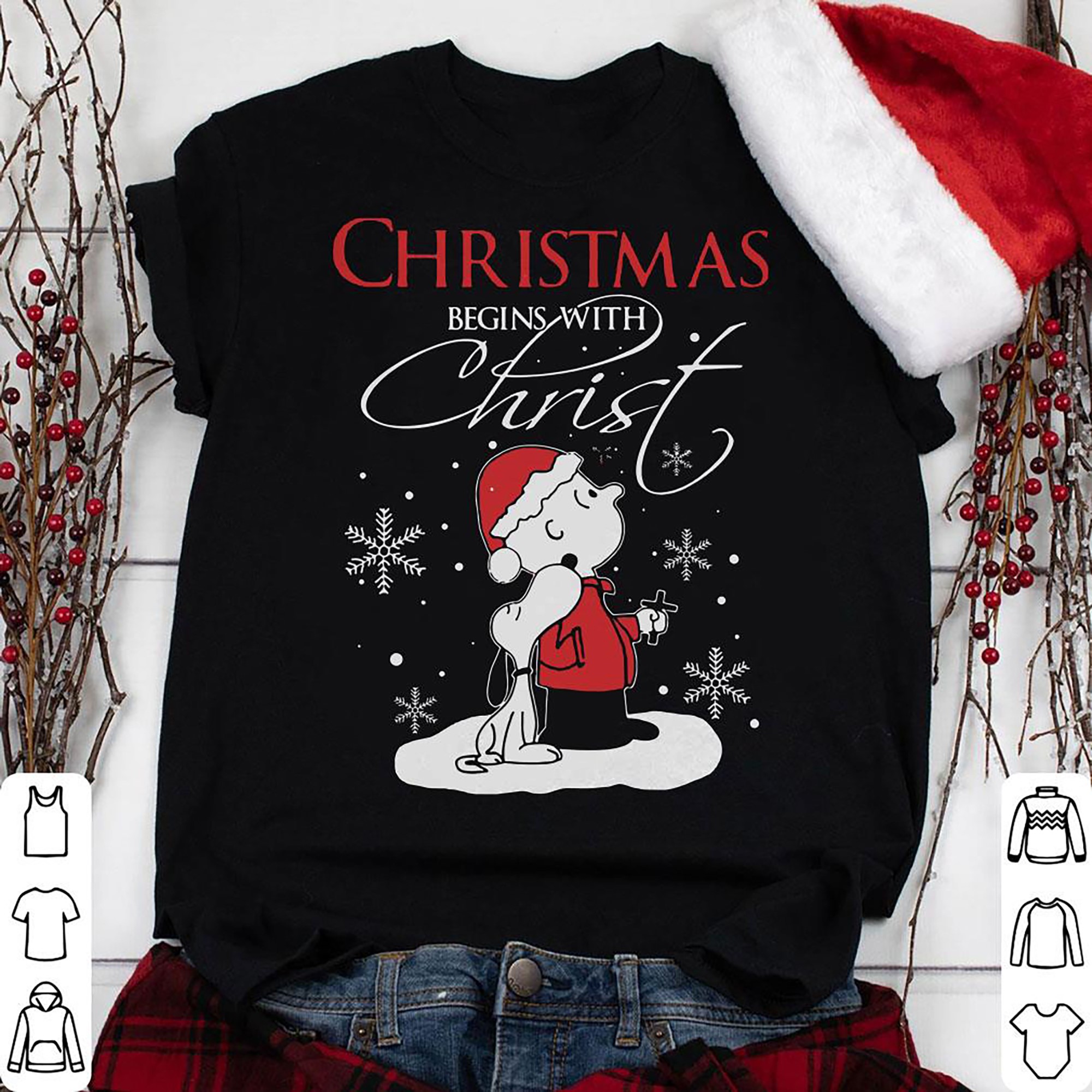 Snoopy And Charlie-brown Christmas Begins With Christ Shirt