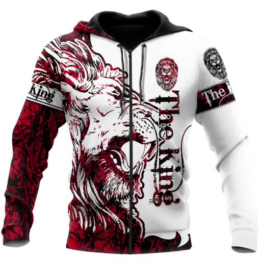 3D The Red Alpha King Lion Tattoo Over Printed Hoodie