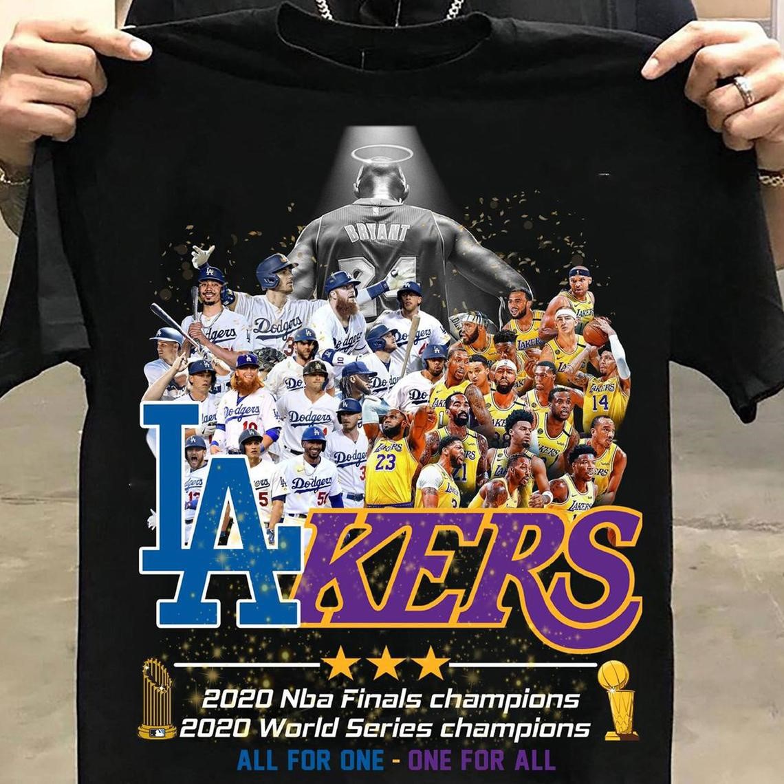 Los Angeles Dodgers And Lakers All Team 2020 Nba Finals Champions Shirt One For All Kobe Bryant Mamba Mentality 8 24 Lakers T-shirt