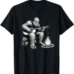 Bigfoot Playing Guitar Rock on Sasquatch Big Foot T-Shirt