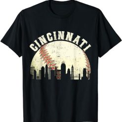 Vintage Cincinnati Cityscape Baseball Lover T-Shirt